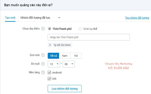 Khoanh vùng đối tượng khách hàng quảng cáo bài viết trên Zalo