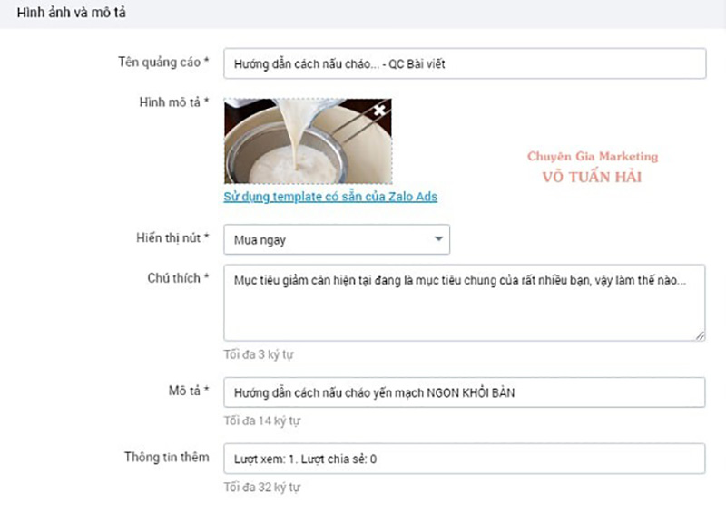 Tạo nội dung quảng cáo bài viết trên Zalo thu hút
