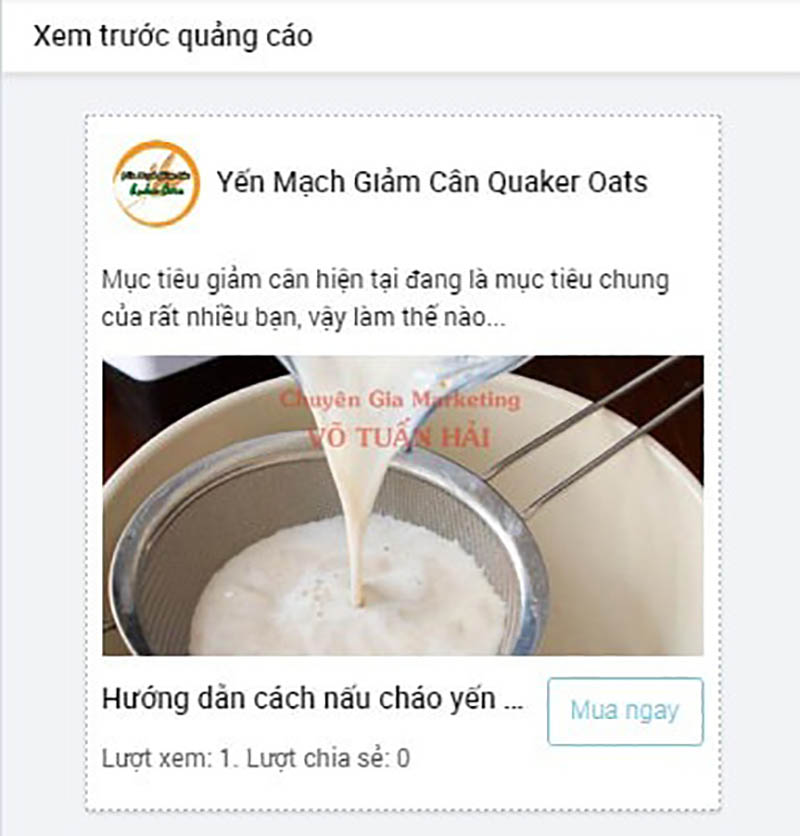 Xem trước mẫu quảng cáo trên Zalo