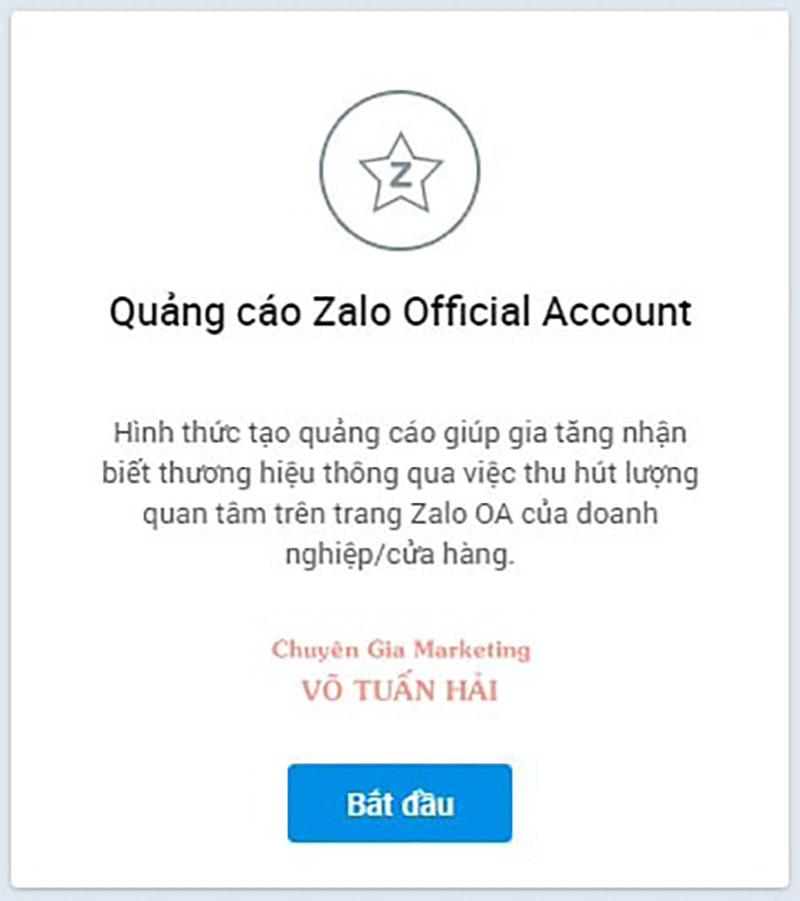 Khởi tạo chiến dịch quảng cáo Zalo OA