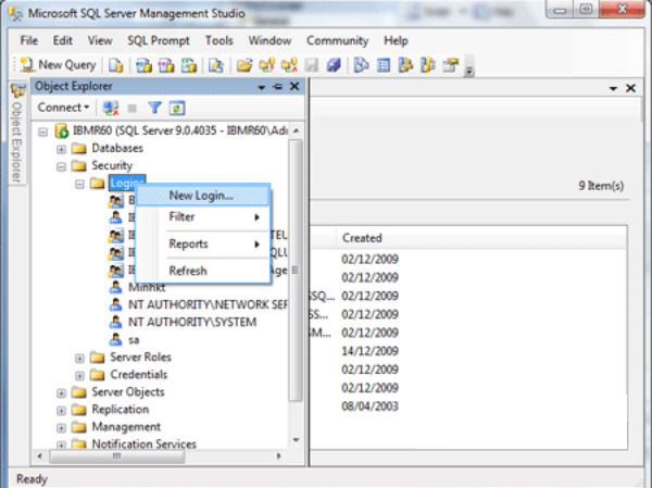 Nhấn chuột phải và chọn New Login Nhấn chuột phải và chọn New Login