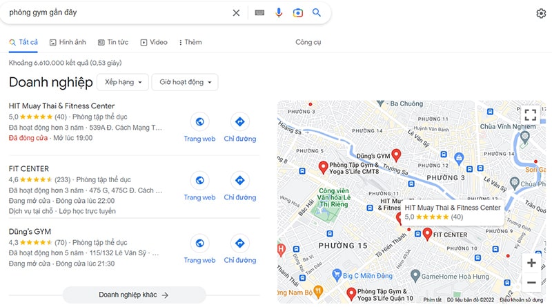 đưa phòng gym lên Google Map