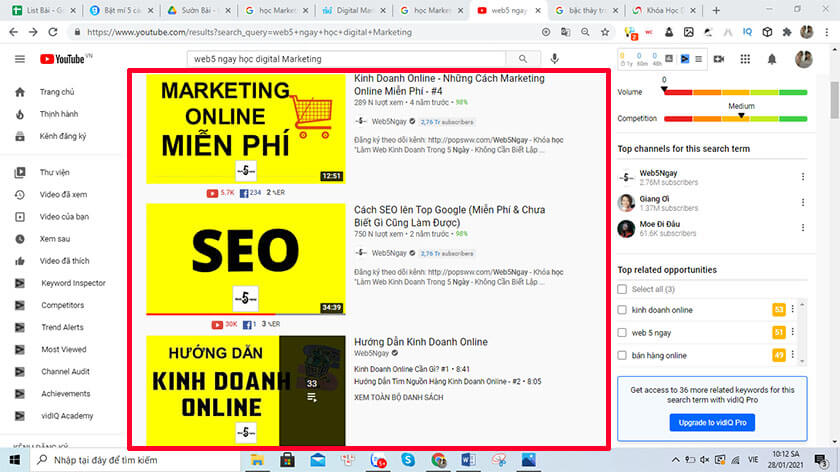 học marketing online qua youtube