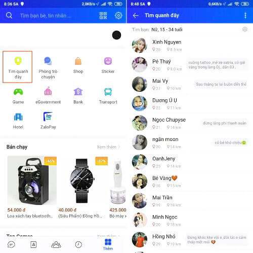 sử dụng tính năng tiềm kiếm quanh đây trong zalo marketing